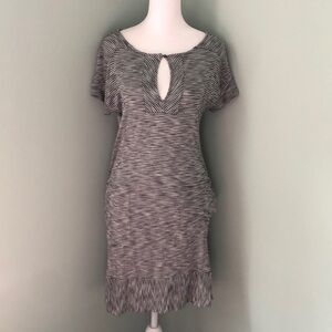 NWT Lucky Brand 100% viscose Keyhole Black White Stripe Dress w/ Pockets